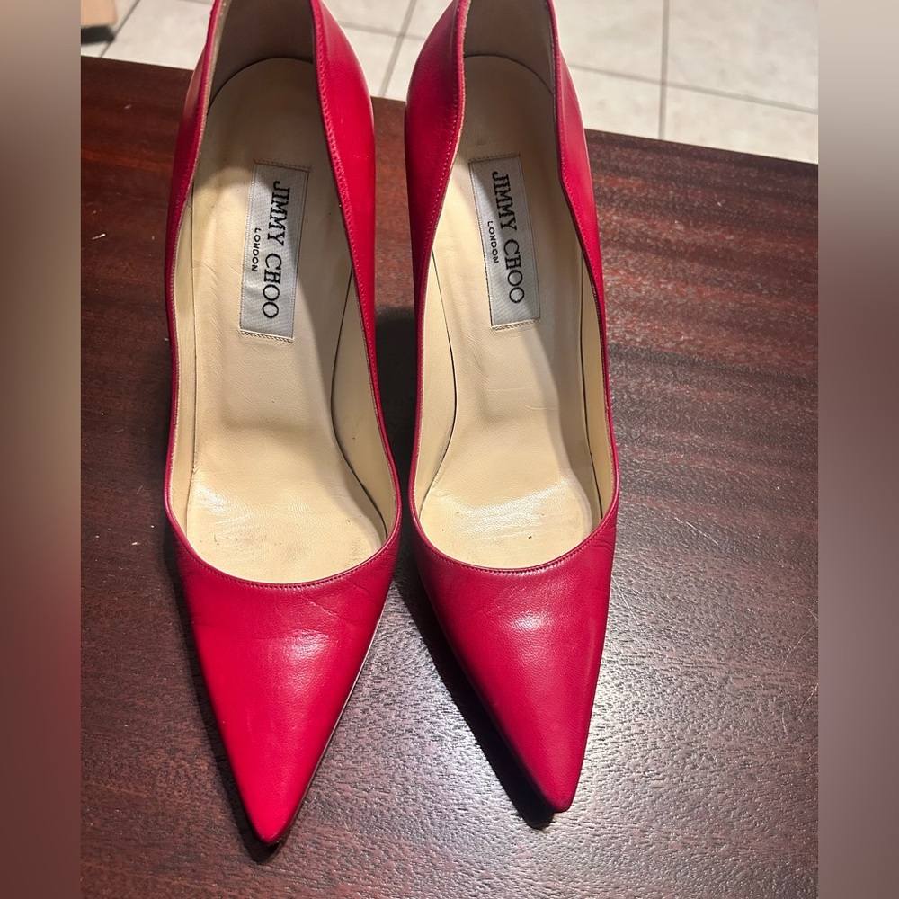 Jimmy Choo Hot red Leather Pointed-Toe Pumps